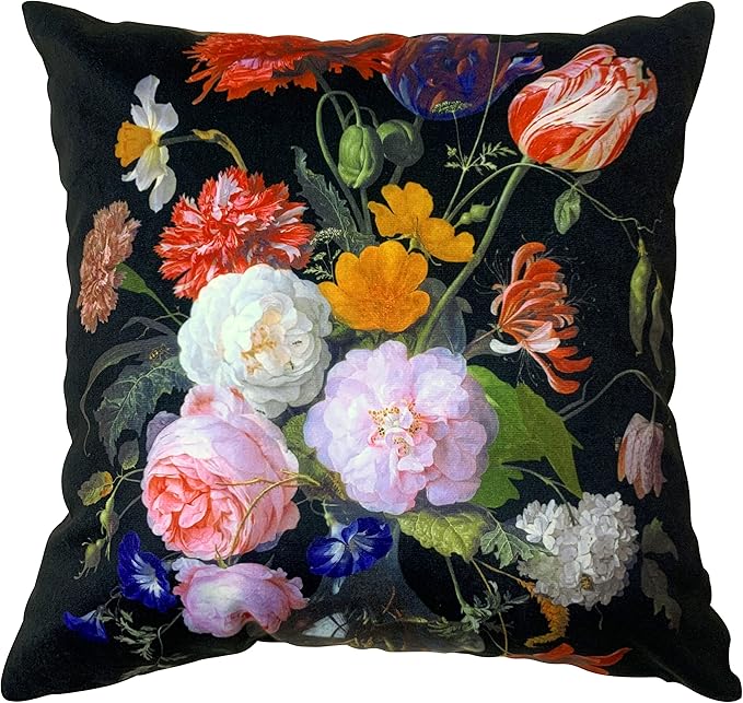 Vintage Dutch-Style Floral Still Life 18x18 Throw Pillow Cover Double-Sided by whooplaArt