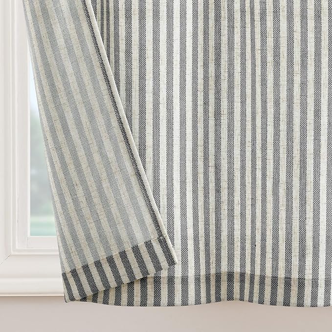 JINCHAN Tie Top Linen Kitchen Curtains 36 Inch Striped Tier Curtains Farmhouse - Image 9