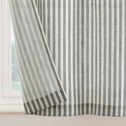 JINCHAN Tie Top Linen Kitchen Curtains 36 Inch Striped Tier Curtains Farmhouse - Image 9