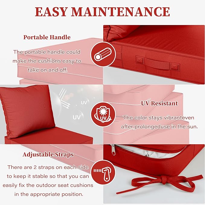 Outdoor Seat Cushion Set 22 L × 22 W × 4 H Inch Waterproof & Fade Resistant - Image 4