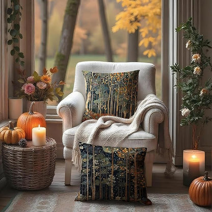 Rustic William Morris Inspired Autumn Forest Decor Throw Pillow Covers 18x18 - Image 4