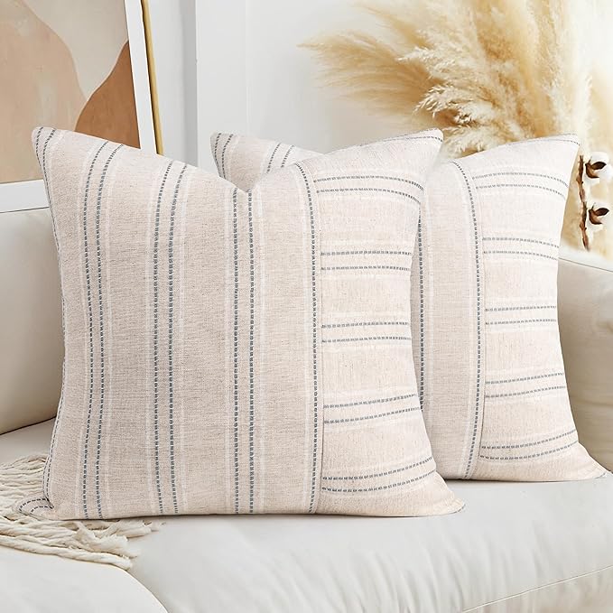 AELS 26x26 Decorative Farmhouse Linen Throw Pillow Covers, Boho Textured Pillow by AELS