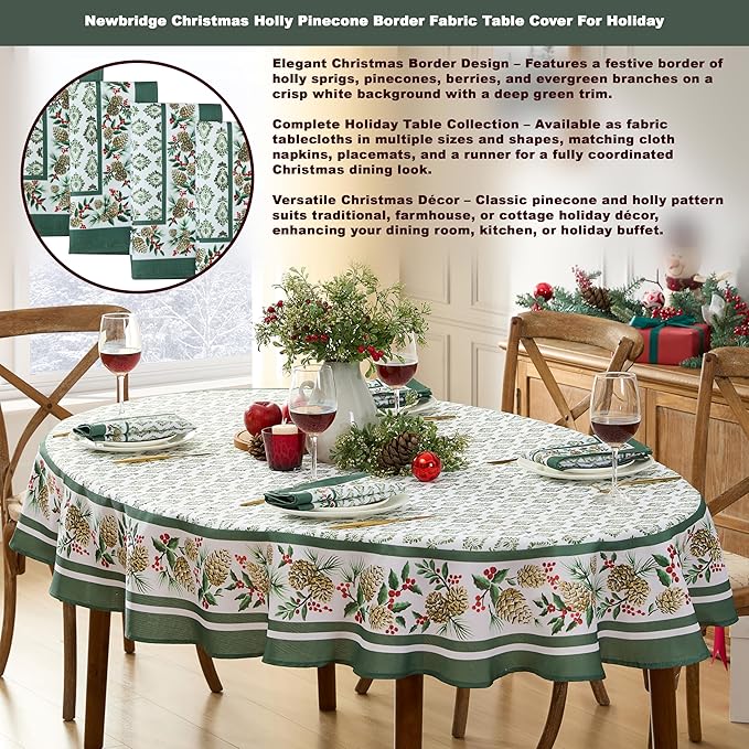 Newbridge Christmas Holly Pinecone Border Set of 4 Fabric Placemats, Holiday - Image 8