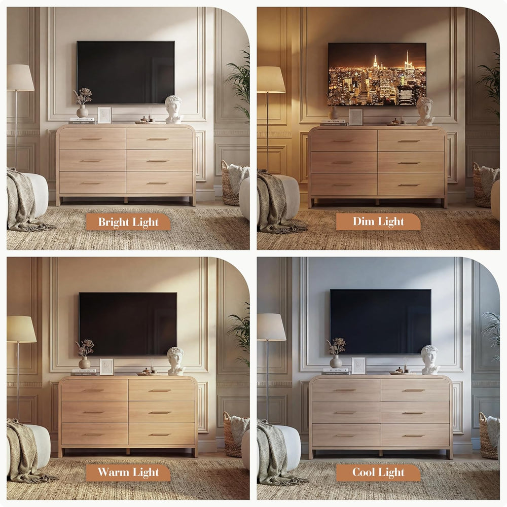 3-Piece Bedroom Set, Curved 6-Drawer Dresser&2-Drawer Nightstands