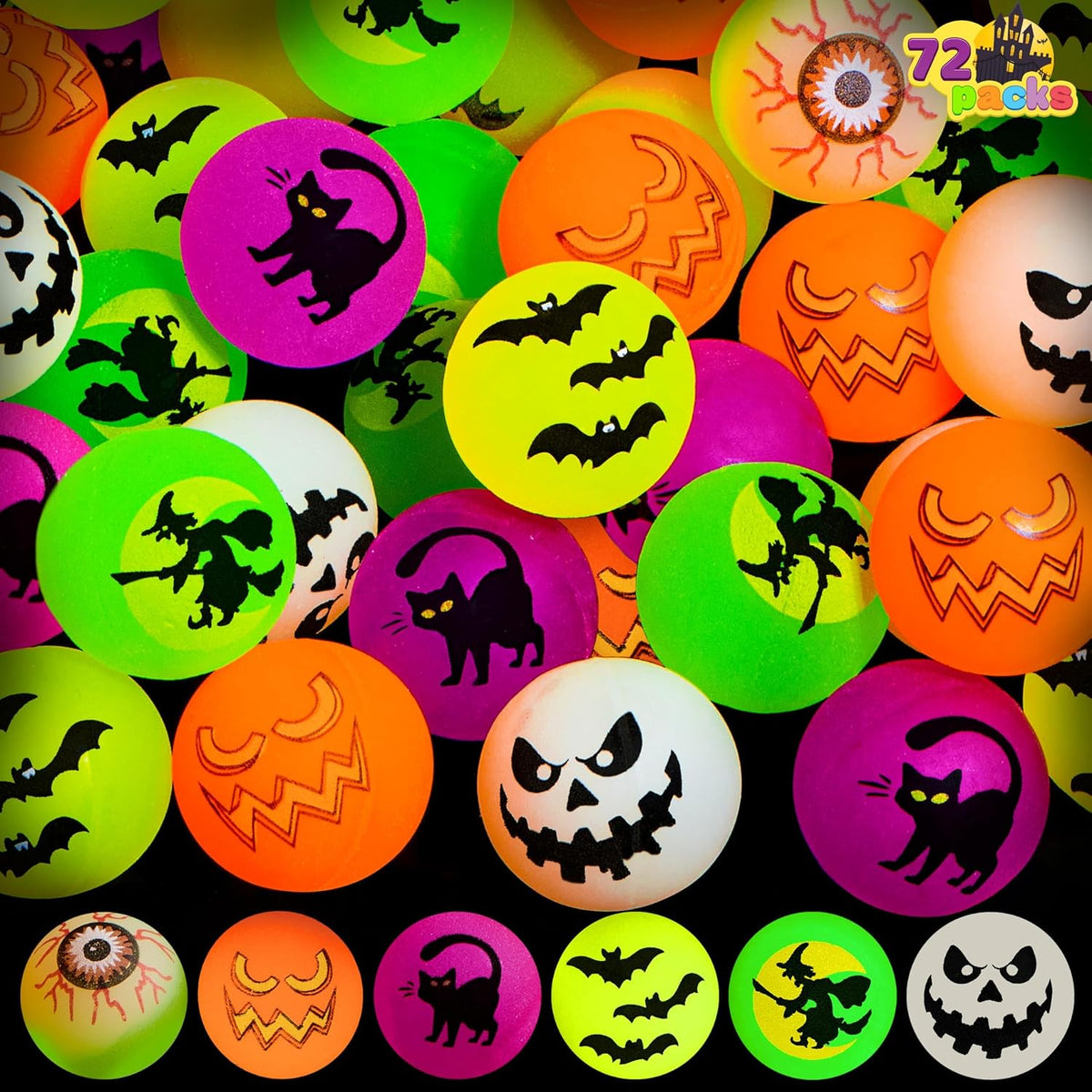 JOYIN 72 PCS Halloween Bouncy Balls, Glow in The Dark Bouncing Balls Eyeballs for Halloween Party favors Decorations, Halloween goodie bag fillers, Trick or Treating School Classroom Game Prizes