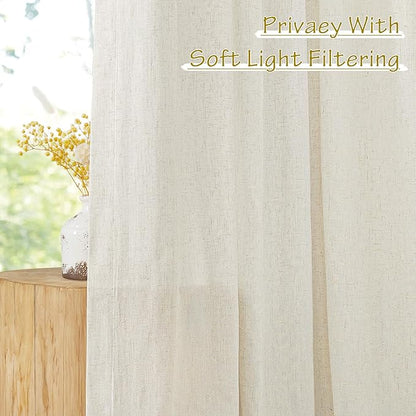NICETOWN Natural Linen Curtains & Drapes 96 inches Long 2 Panels Set, Rod - Image 5