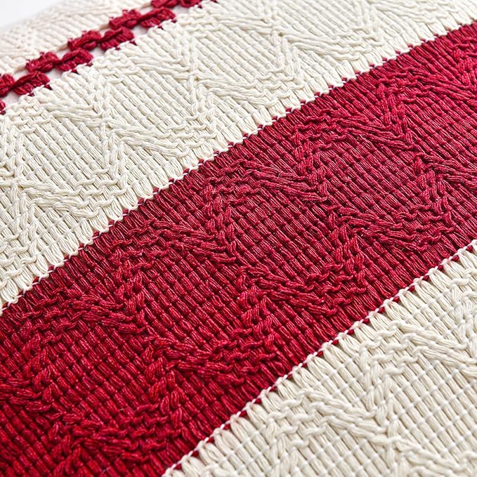 Fancy Homi Set of 2 Boho Red Lumbar Decorative Throw Pillow Cover 12x20 Inch - Image 4