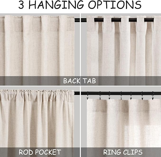 Beige Linen Curtains 63 Inches Long - Image 3
