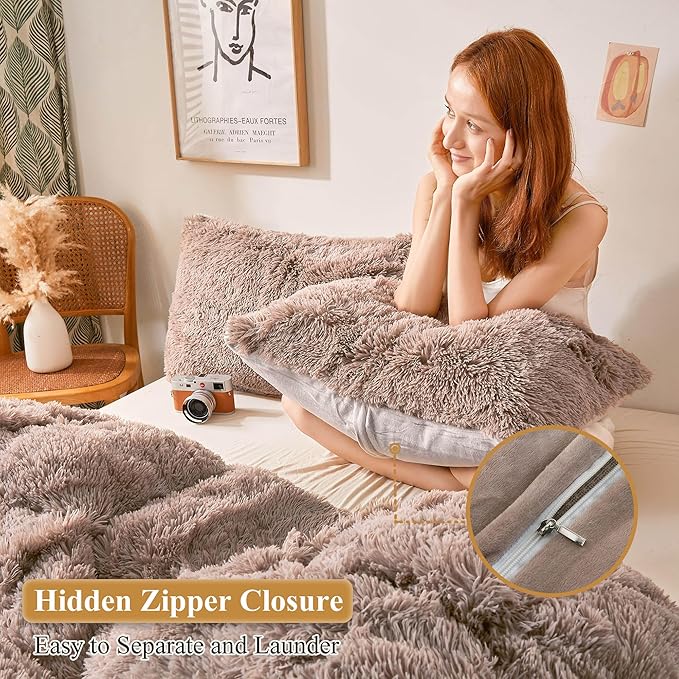 XeGe Faux Fur Throw Pillow Cases, Plush Shaggy Ultra Soft Pillow Covers - Image 3