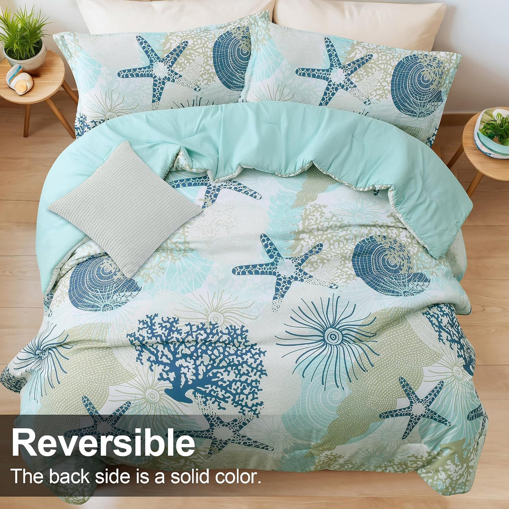 Coastal Comforter Set King Size 3 Piece, Soft Beach Themed Comforter, Ocean N...