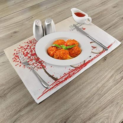 Ambesonne Valentines Day Place Mats Set of 4, Romantic Tree - Image 2