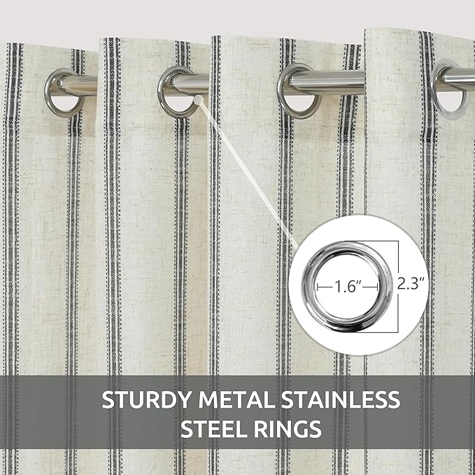 DriftAway Farmhouse Vertical Striped Linen Blend Textured Light Filtering Semi - Image 2