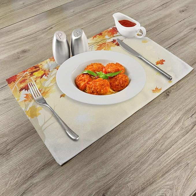 Ambesonne Fall Place Mats Set of 4, Soft Image of Faded Shedding Fall Leaves - Image 2