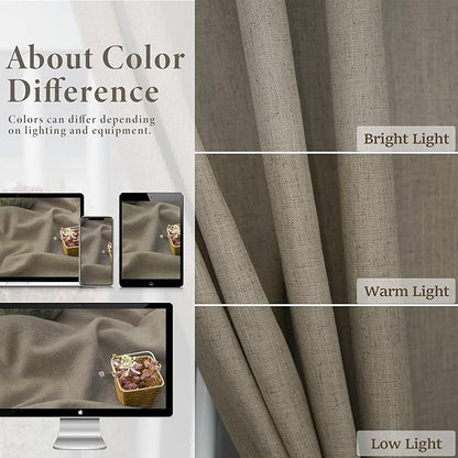 Pitalk Taupe Linen Curtains 63 Inch Length 2 Panels Soft Thick Linen Textured - Image 3