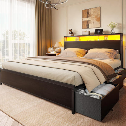 forestell queen bed frame with 2-tier storage headboard, main product view