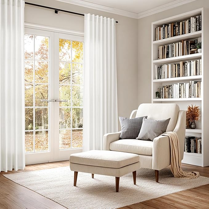 Nanspring Beige White Linen Curtains 80 Inch Length - Image 6