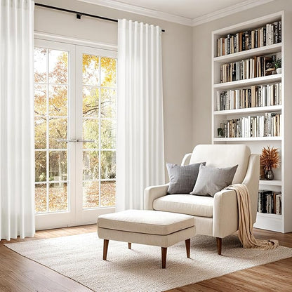 Nanspring Beige White Linen Curtains 80 Inch Length - Image 6
