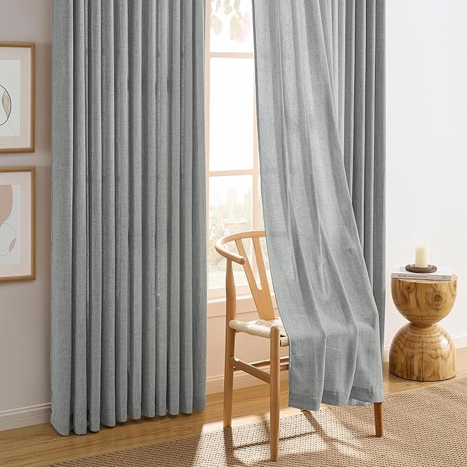 RAIN CITY Grey Linen Curtains 105 Inch Length 2 Panels, Soft Thick Linen - Image 6
