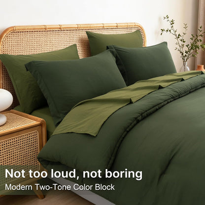 full size comforter set-7 pieces soft dark green showing dimensions