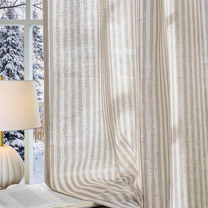 Vangao Linen Striped Grey Curtains Boho Tickingstripe Light Filtering Window - Image 7