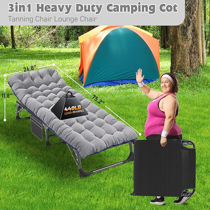 ABORON Camping Cot for Adult 28" Extra Wide, Heavy-Duty 1200D Oxford Cot for - Image 2