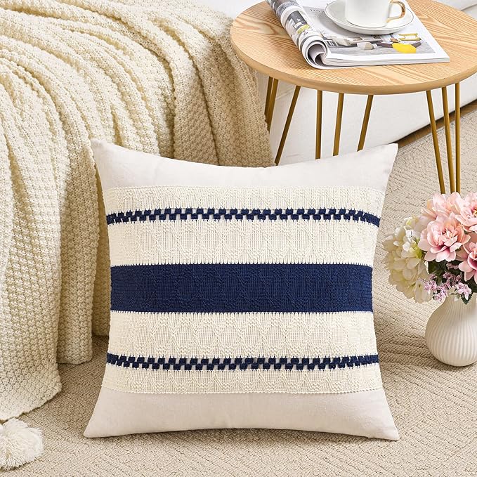 Fancy Homi Set of 2 Navy Blue Decorative Throw Pillow Covers 16x16 Inch - Image 2