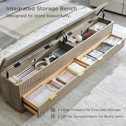 t4tream fluted king bed with headboard and storage, side view