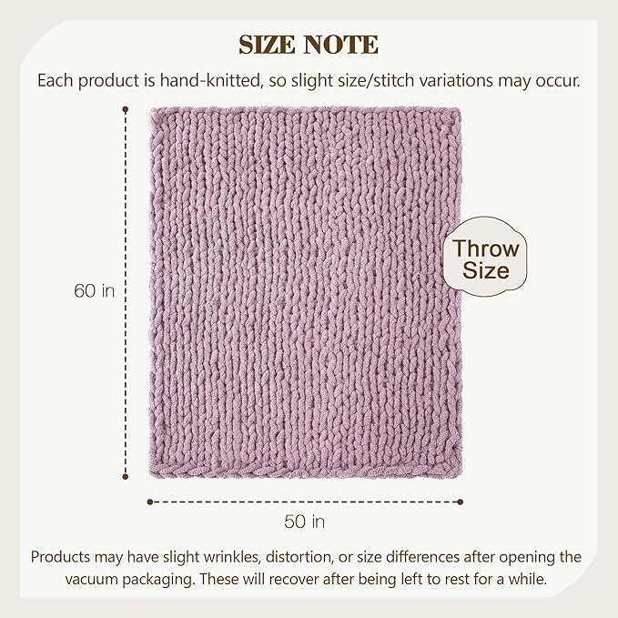 Carriediosa Chunky Knit Throw Blanket 50" X 60", 100% Hand Made Large Chenille - Image 3