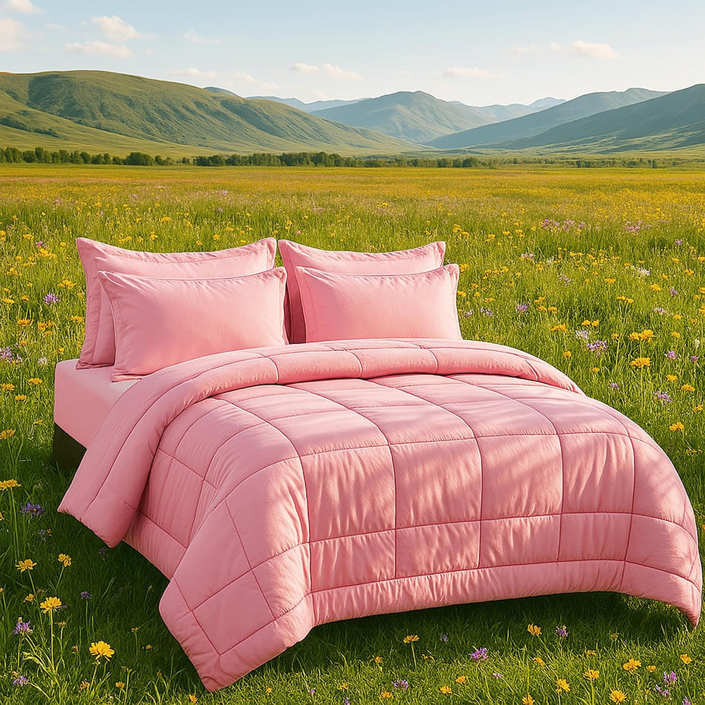DOWNCOOL Full Size Comforter Sets, 7Pcs Full Size Bedding Sets Pink, All Seas...