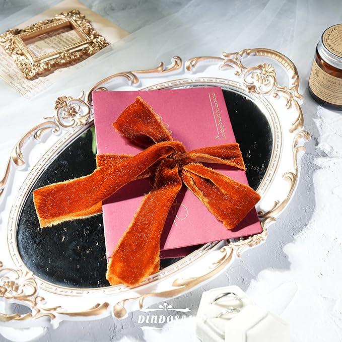 Copper Velvet Ribbon 1.5 inch Copper Frayed Velvet Ribbon Raw Edge Ribbon - Image 3