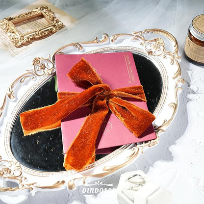Copper Velvet Ribbon 1.5 inch Copper Frayed Velvet Ribbon Raw Edge Ribbon - Image 3