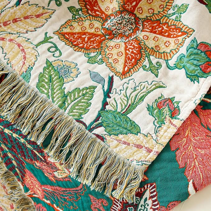 MSGKV Boho Throw Blanket for Couch Chair 100% Cotton Embroidery Floral Blanket - Image 4