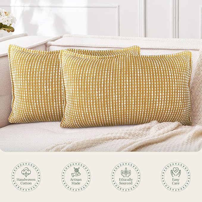 SanVia Golden Glow Lumbar Premium Cotton Throw Pillow Covers, 12 x 20 Inches - Image 4