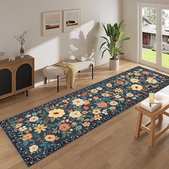 DUKINO 3x10 Runner Rug for Hallway, Washable Kitchen Floral Runner Rug - Image 2
