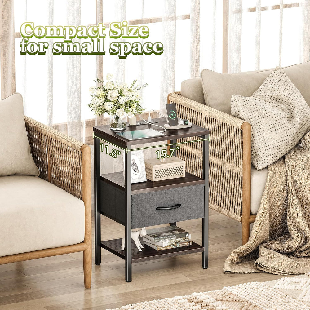 SUPERJARE Nightstand with Charging Station, USB-C Port, Bedside Table