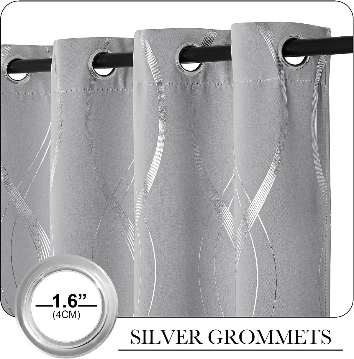 nicetown wave line print blackout curtains 63 inch, close-up detail