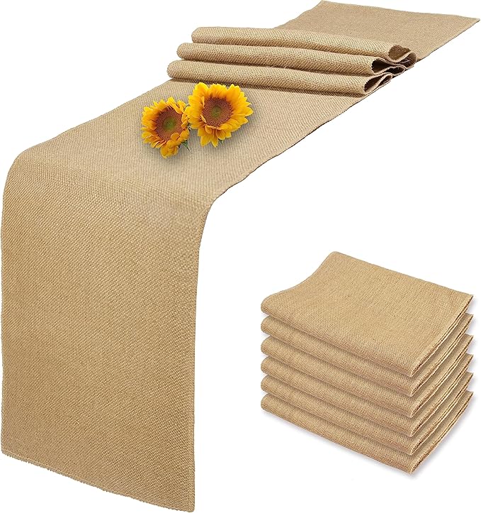 6 Pack Natural Burlap Table Runners, 12 x 72 Inch Rustic Jute Table Runner and by Wlirantim