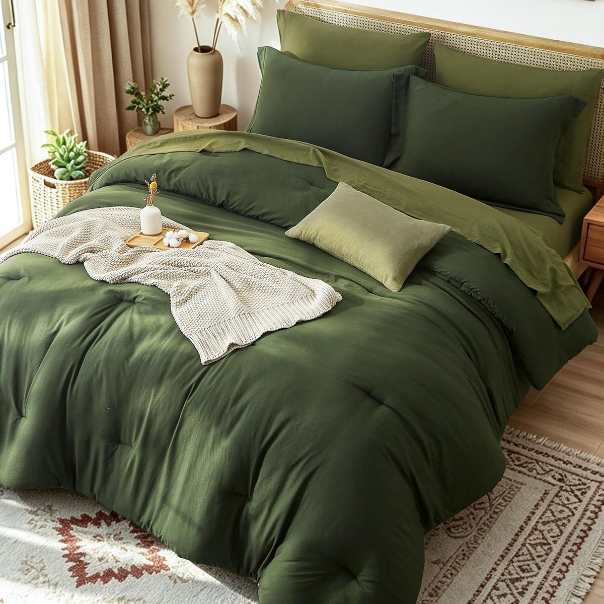 full size comforter set-7 pieces soft dark green, main product view