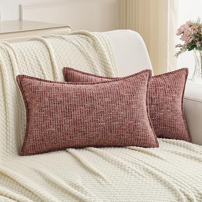 FUTEI Burgundy Decorative Throw Pillow Covers 12x20 Inch Set of 2, Soft by FUTEI