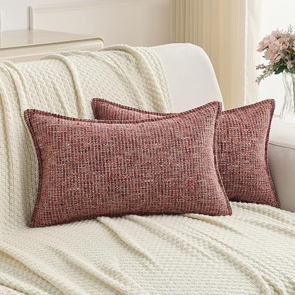 FUTEI Burgundy Decorative Throw Pillow Covers 12x20 Inch Set of 2, Soft by FUTEI