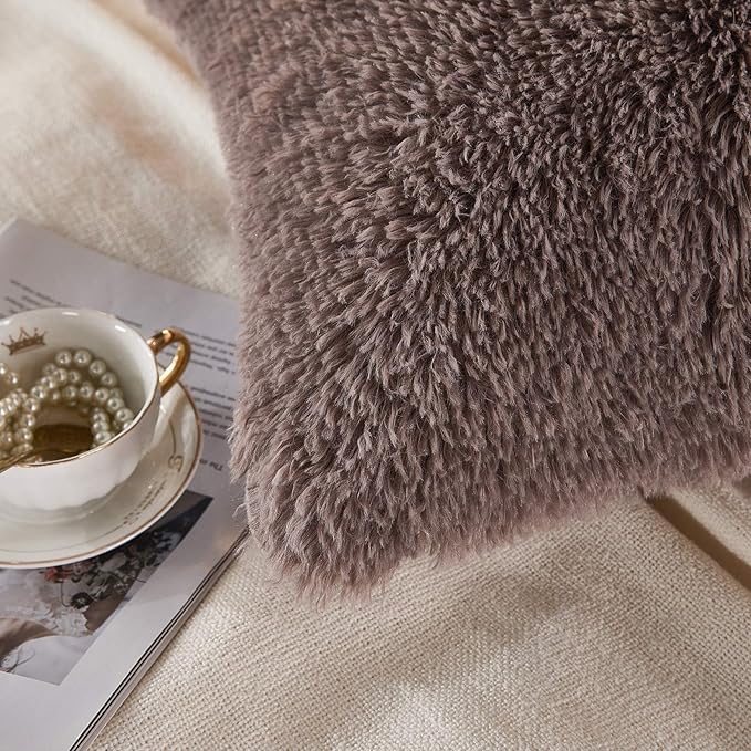 Uhamho Set of 2 Faux Fur Throw Pillow Covers Soft Velvet Decorative Pillowcases - Image 4
