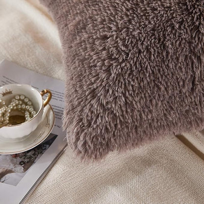 Uhamho Set of 2 Faux Fur Throw Pillow Covers Soft Velvet Decorative Pillowcases - Image 4