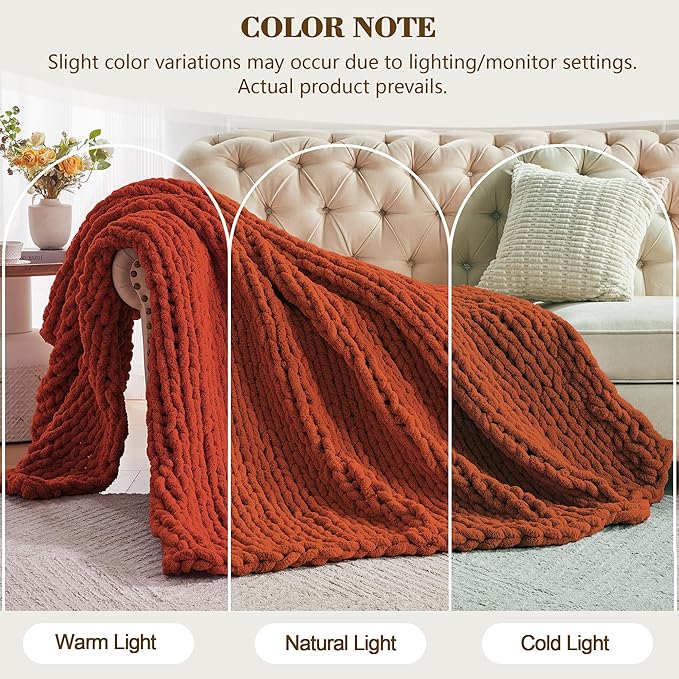 Carriediosa Chunky Knit Throw Blanket 50" X 60", 100% Hand Made Large Chenille - Image 2