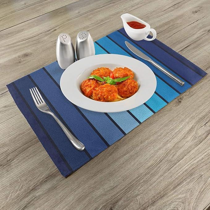 Ambesonne Navy Place Mats Set of 4, Plaques in Marine Tones Border Lines - Image 2