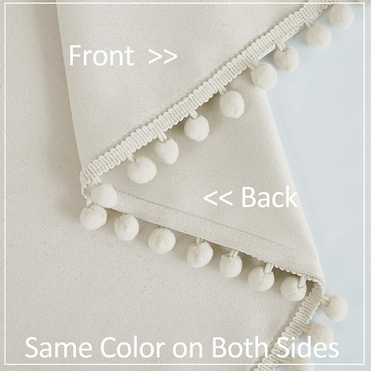 Treatmentex Pom Pom Blackout Curtains Ivory Curtains for Nursery Room Darkening Curtain Drapes 54" Short Window Curtain Set for Living Room Bedroom 2 Panels