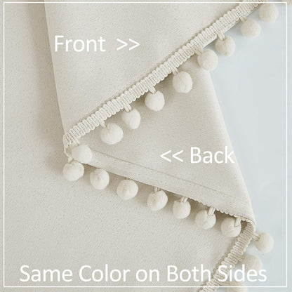 Treatmentex Pom Pom Blackout Curtains Ivory Curtains for Nursery Room Darkening Curtain Drapes 54" Short Window Curtain Set for Living Room Bedroom 2 Panels
