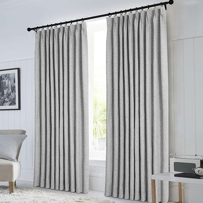 Macochico 120”Wx102”L 100% Blackout Linen Curtains Pinch Pleated Thermal Panels - Image 2
