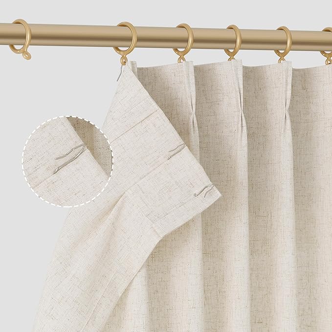 Natural Pinch Pleat Linen Curtains 102 Inch Length 2 Panels Set - Image 5