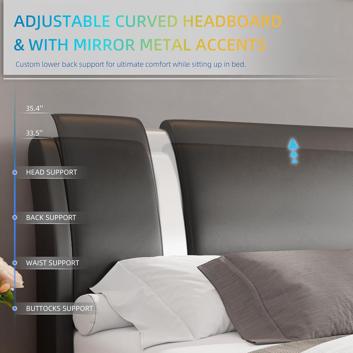 keyluv modern queen size bed frame with mirror, side view