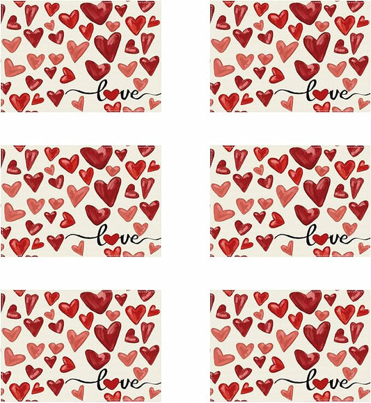 XCHI Watercolor Red Love Hearts Valentine’s Day Placemats Set of 6 Table Mats by XCHI